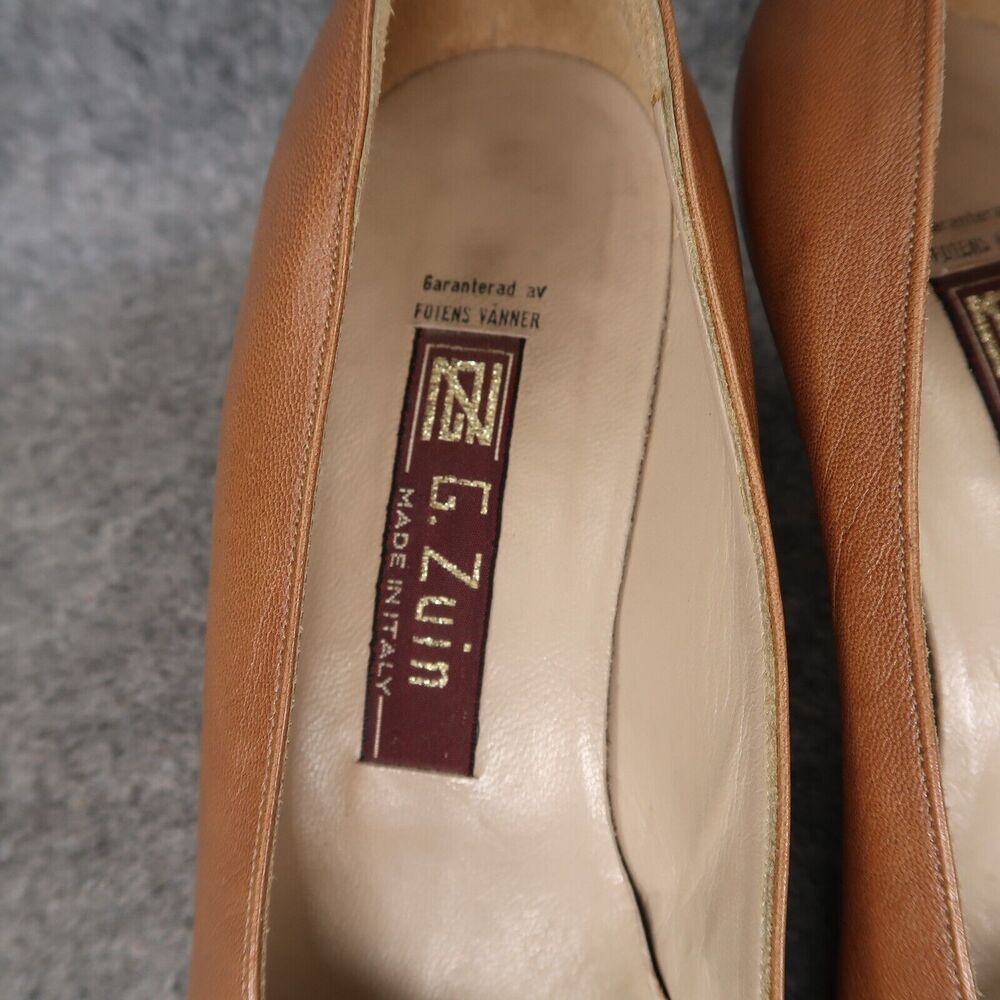 Vintage Shoes Womens 36.5 G Zuin Pumps Leather Heels Made In Italy Classic Brown - Picture 5 of 15